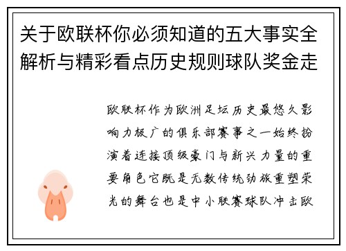 关于欧联杯你必须知道的五大事实全解析与精彩看点历史规则球队奖金走势