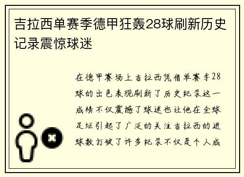 吉拉西单赛季德甲狂轰28球刷新历史记录震惊球迷